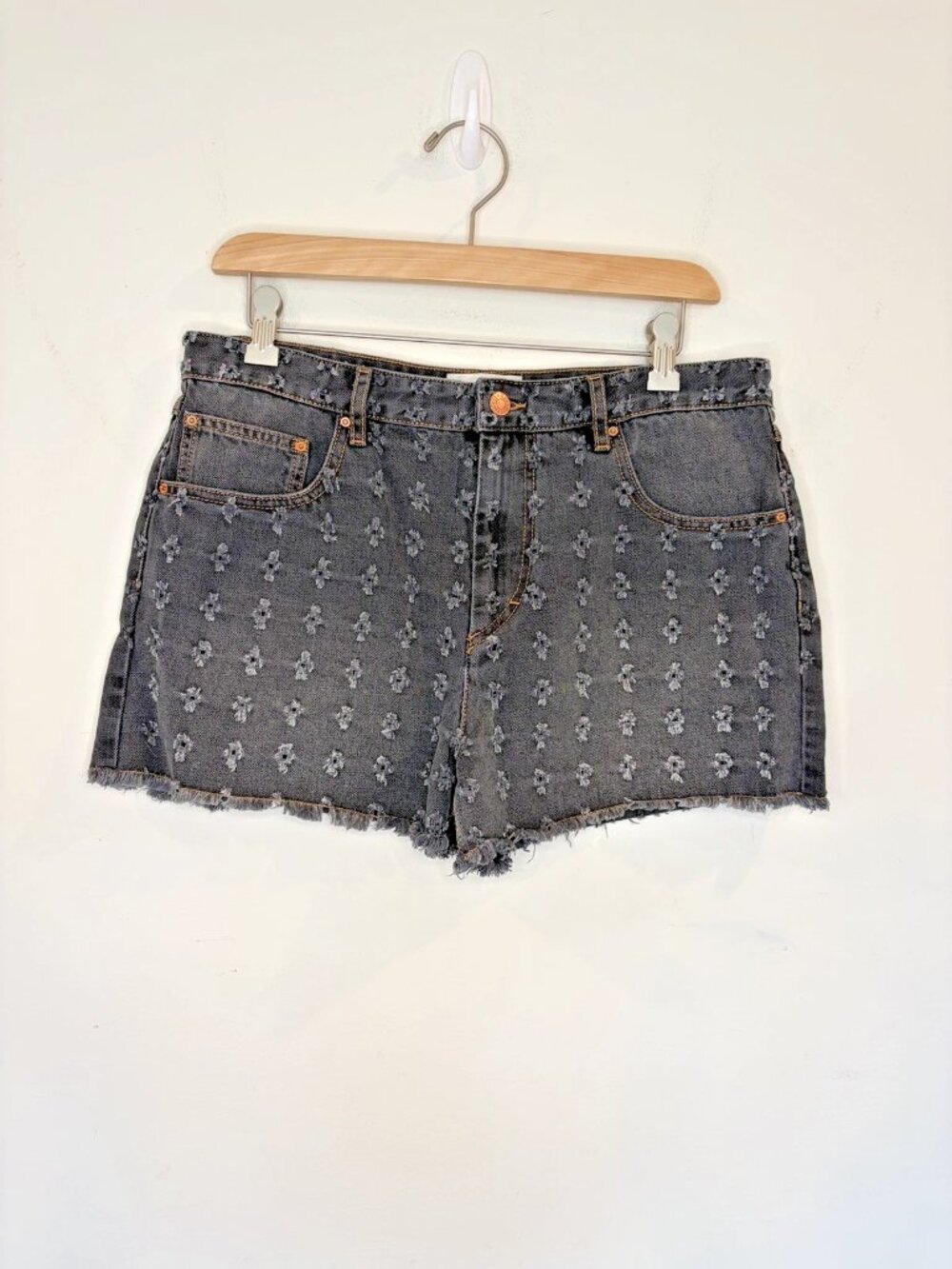 Isabel Marant Étoile Celsa Denim Shorts 42 US 10 Faded Black Decorative Distress - Picture 4 of 12